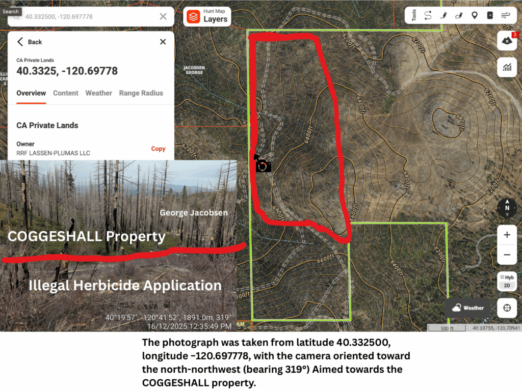 Illegal 70 + Acre Herbicide Application Photos and Evidence for the Lahontan Water Board 8 40.332500 120.697778 Second Shot 1