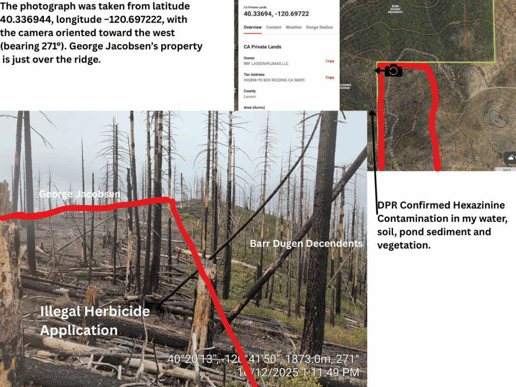 Illegal 70 + Acre Herbicide Application Photos and Evidence for the Lahontan Water Board 12 40.336944 120.697222 1