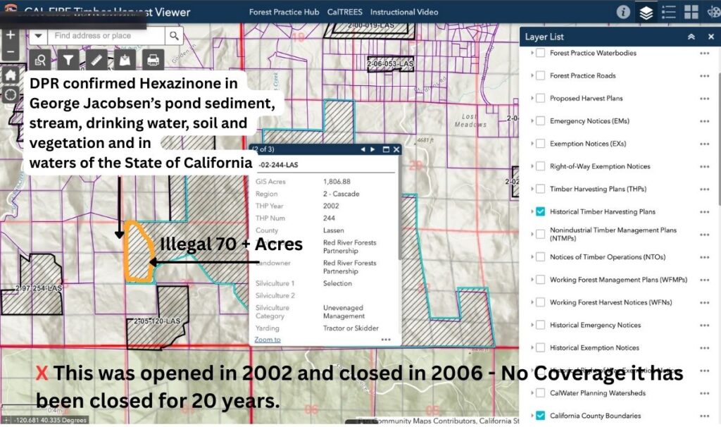 Illegal 70 + Acre Herbicide Application Photos and Evidence for the Lahontan Water Board 291 Cal Fire Historic THP