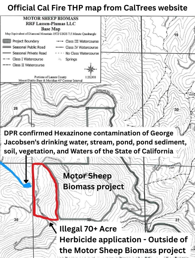 Illegal 70 + Acre Herbicide Application Photos and Evidence for the Lahontan Water Board 1 Official Cal Fire THP map from CalTrees website 1